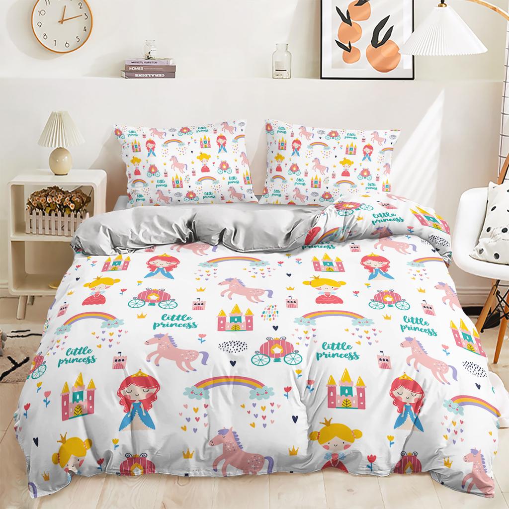 Three-Piece Cartoon Princess Powder Quilt Cover Bedding Digital Printing Kit