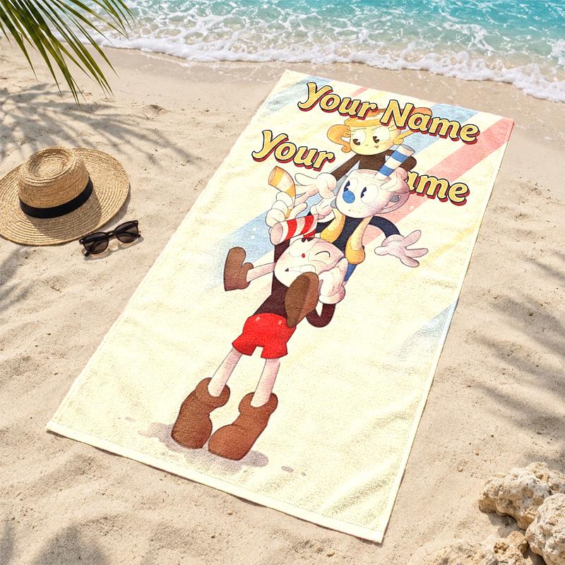 Cuphead Custom Name Beach towels also serve as bath towels summer essential a musthave for the outdoors the beach and the pool