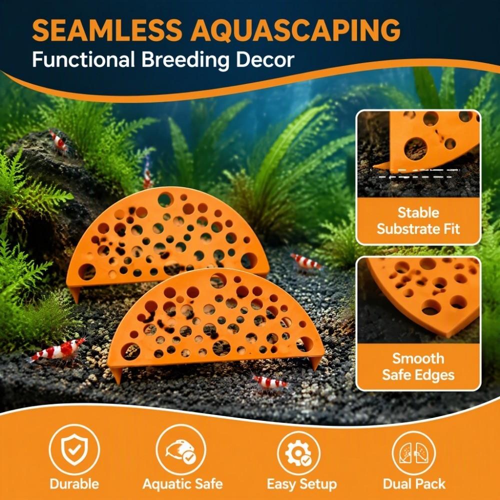 2 Pcs Orange Color Shrimp Breeding Cave Hollow Structure Shrimp Hideouts Cave Fishtank Habitat