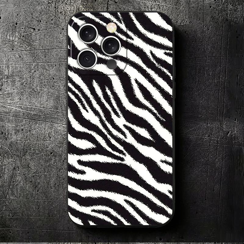 Zebra Stripe Black White Soft Phone Case for iPhone 16 16E 17 Air 15 Pro Max 14 Plus 13 Mini 11 12 7 Black Cover Back Shell