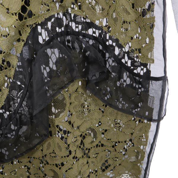 MSGM Italian Silk Long sleeve Sheer Lace one piece 40 Khaki x black Women Used