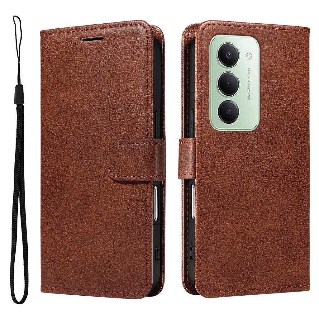 For Xiaomi Redmi 15 4G (EU) (171mm) Leather Wallet Case with Strap Solid Color Phone Stand Cover