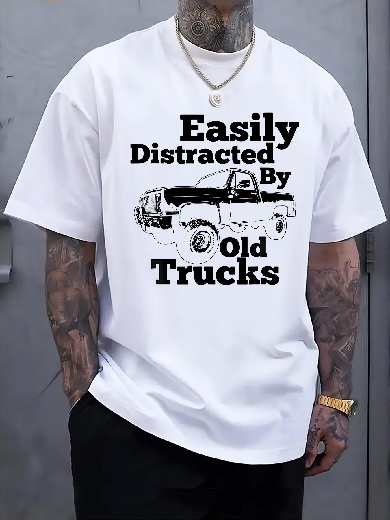 Easily Distracted by Old Trucks Graphic T-shirt - Casual Crew Neck S