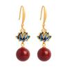 New Chinese Vermilion Lotus Earrings Elegant Red Dangle Earrings Qipao Matching Classic Accessories