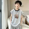 Boys' Color Block Round Neck Sleeveless Cotton T-shirt - Summer Trendy Medium & Large Sizes