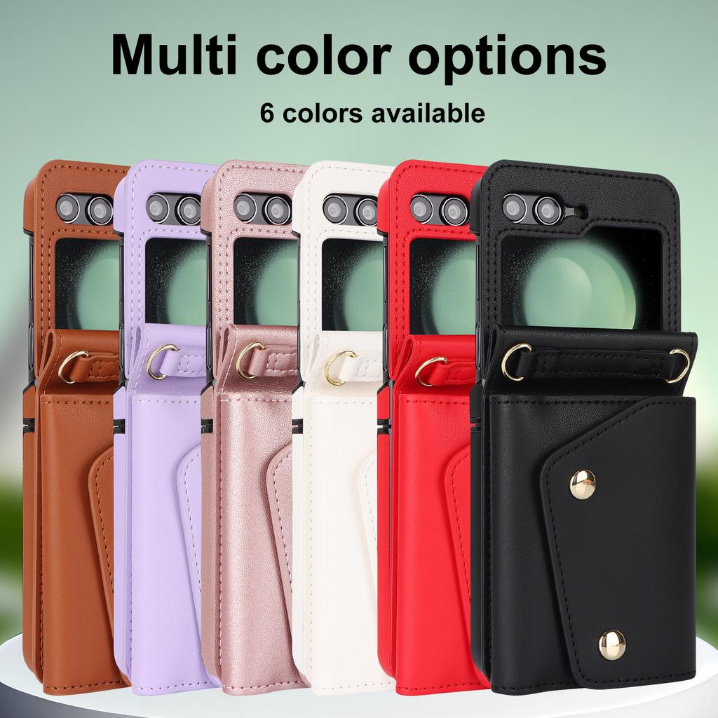 Applicable to Samsung Zflip5 double-buckle zipper messenger wallet case zflip4 niche multi-card all-inclusive anti-drop case in stock