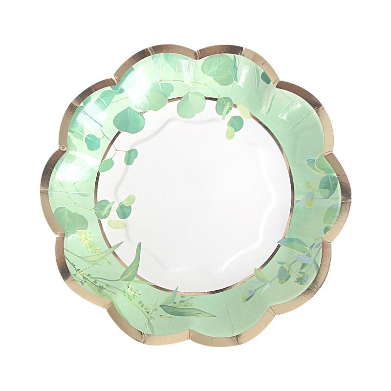 

OIMG Gold Stamped Eucalyptus Leaf Paper Party Plates