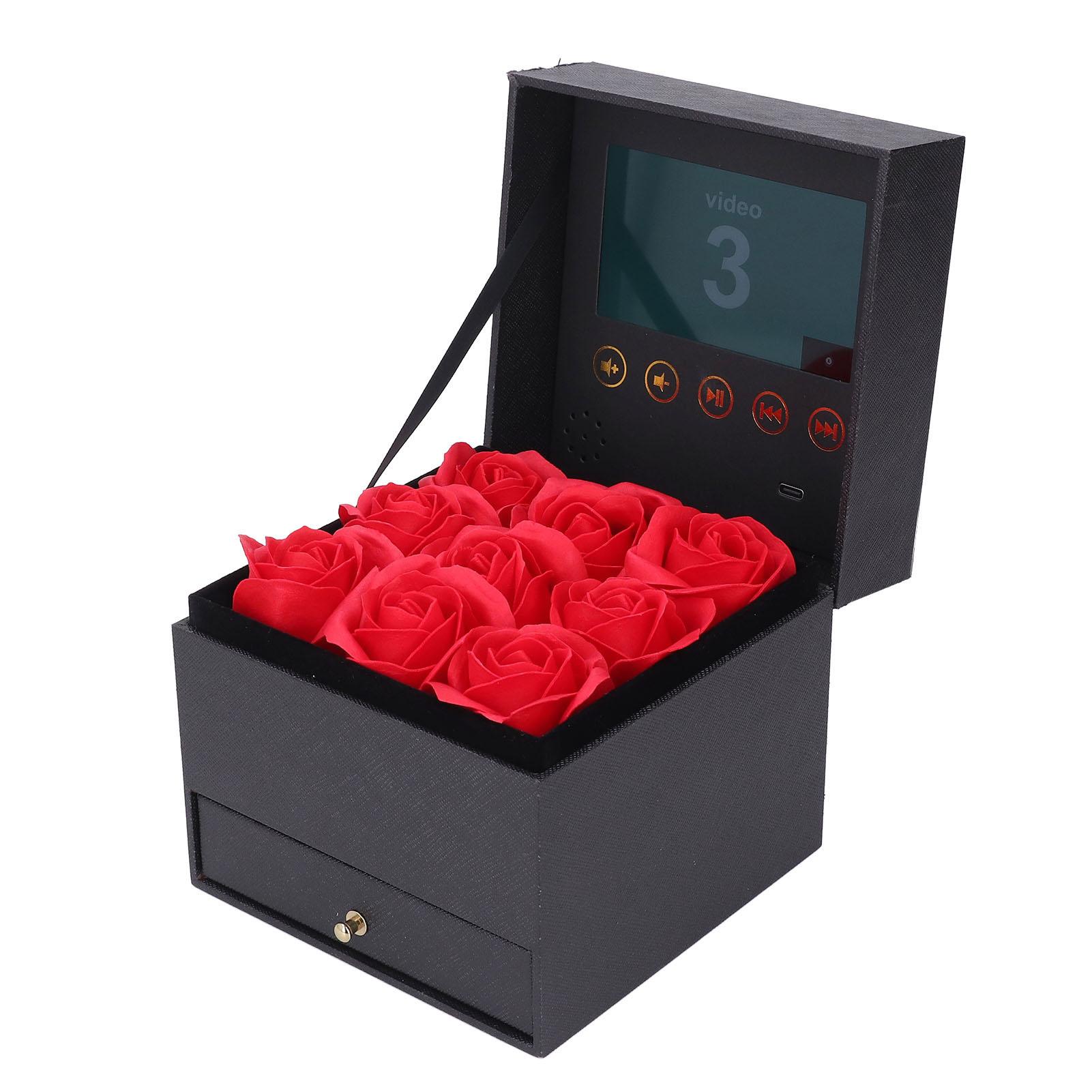 

Искусственная роза Подарочная коробка с 4,3-дюймовым ЖК-экраном 720P HD Видеоплеер DIY Электронное кольцо Ожерелье