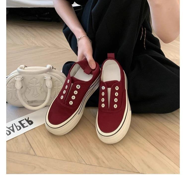Height Increase Cm Lazy Without Shoelaces Round Head Thick Sole One Pedal Casual Board Shoes Canvas Shoes Board Shoes