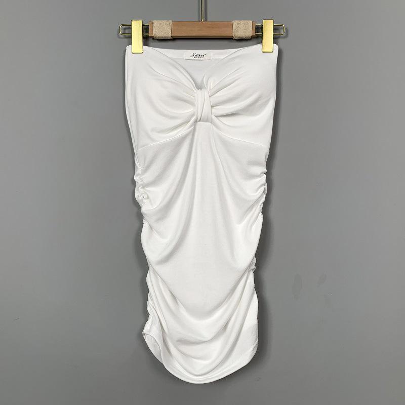 Korean Slimming Bow-Detail Ruched Bodycon Bandeau Dress for Women