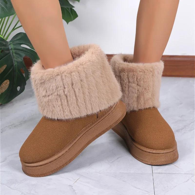 Stylish Flat Sole Elegant Solid Color Warm Plus Velvet Snow Boots Comfortable Casual New Style Short Boots Women Zapatos Mujer