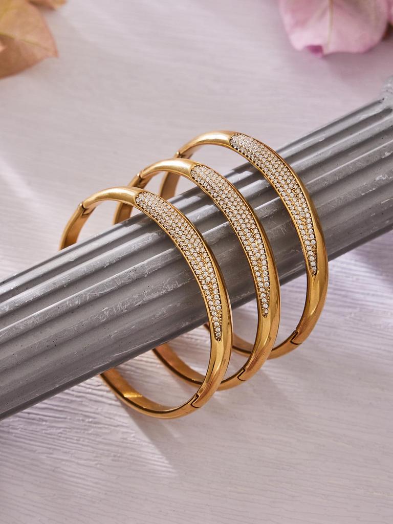 Stainless Steel Zircon Diamond Buckle Bracelet - Versatile European-American Light Luxury Fashion Accessory