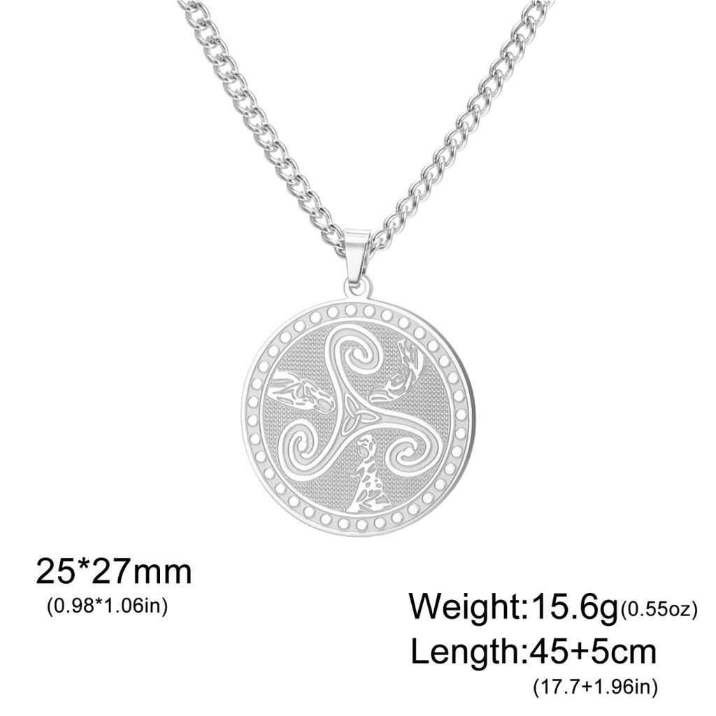  Vintage Triple Moon Goddess Necklace Stainless Steel Round Triskele Symbol Choker for Women Men Pray Amulet Jewelry