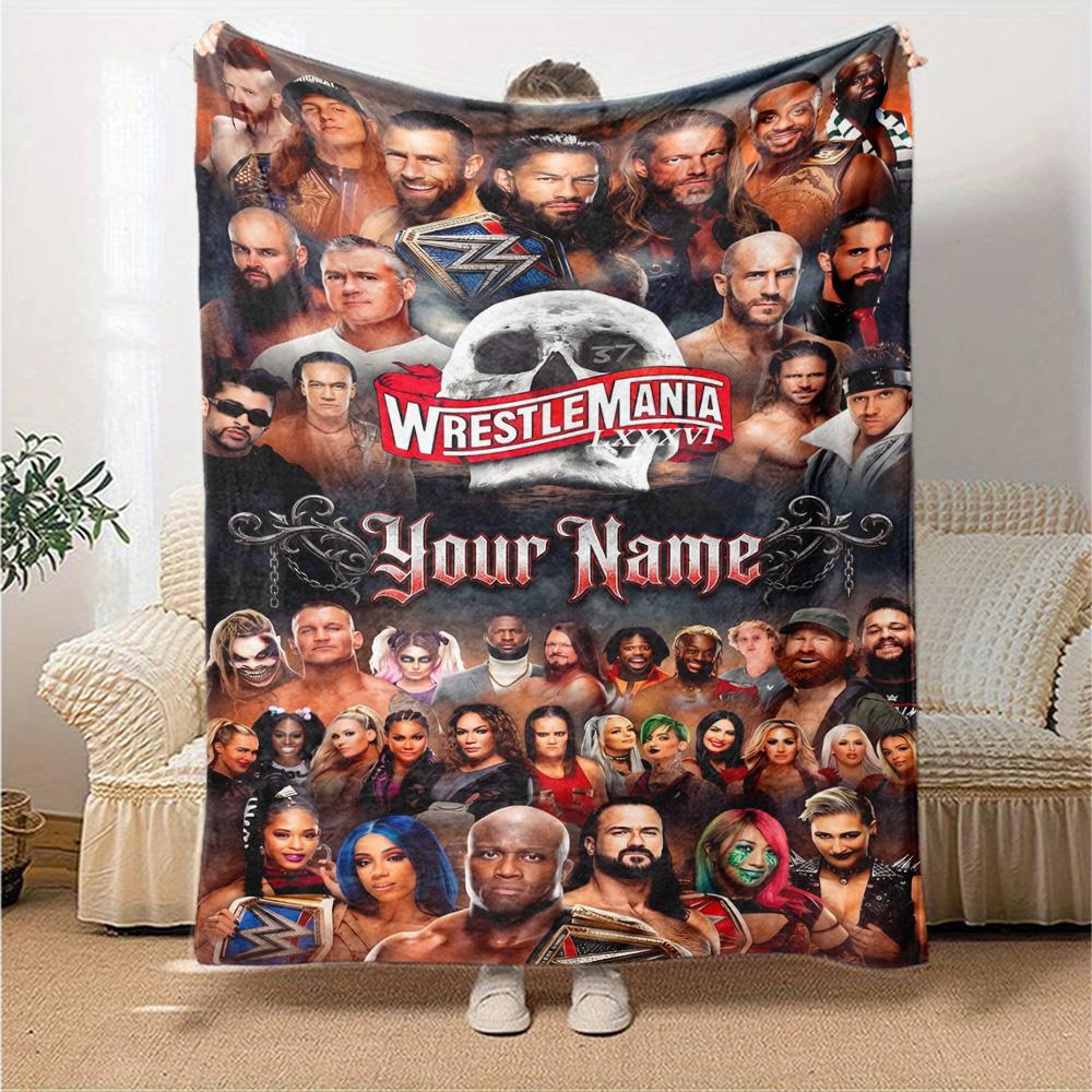 Wrestlemania Customize Text Blanket Throw Personalized Blanket Warmthful Decor Great for Bed Chair Bedding Home Decor for All Occasions