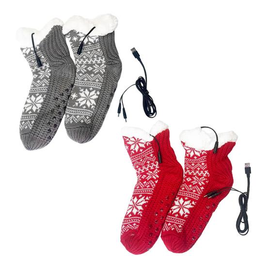 1 Paar USB Elektrisch Beheizte Socken Unisex Winter Gestrickt Flauschig Fleece Haussocken Hausschuhe Rutschfest Thermisches Heizkissen Fußwärmer