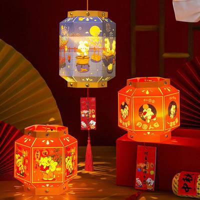 Chinese Style Portable Rabbit Lantern Glowing Cartoon Mid-Autumn Festival Lantern Traditional Craft Handmade LED Lantern Toys