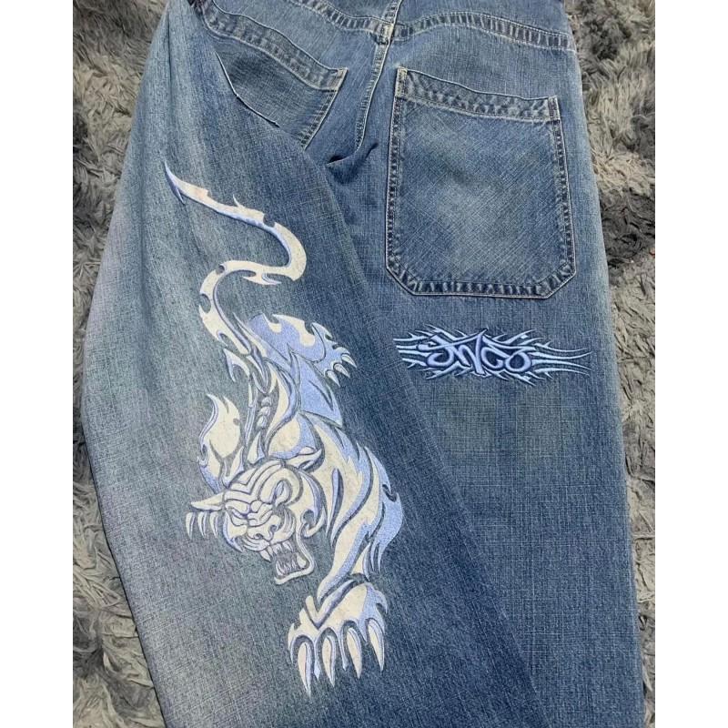 Jeans da Uomo Vestibilità Rilassata Denim Lavato Vintage Con Stampa Grafica Gamba Dritta Pantaloni Streetwear Autunno