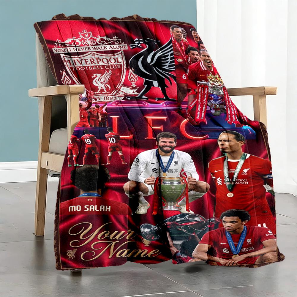Liverpool Fc Personalized Text Blanket Cozy Personalized Blanket Soft Cozy Throw For Bed Bedding Livingroom Office Four Seasons Universal