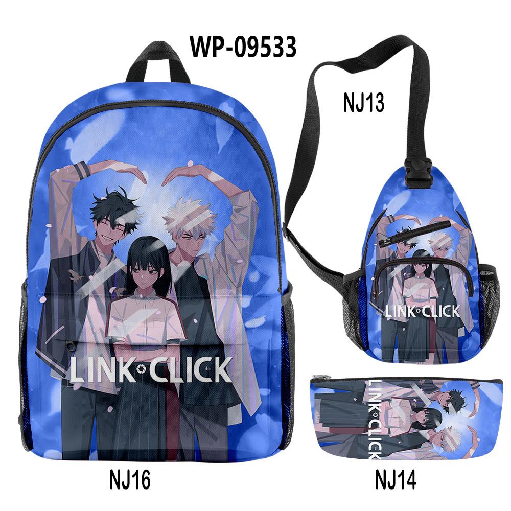 Classique Nouveauté Drôle Cool Lien Clic Anime Impression 3D 3 pièces/Ensemble élève Sacs d'école Voyage Sac à dos pour ordinateur portable Sac de poitrine Trousse blue