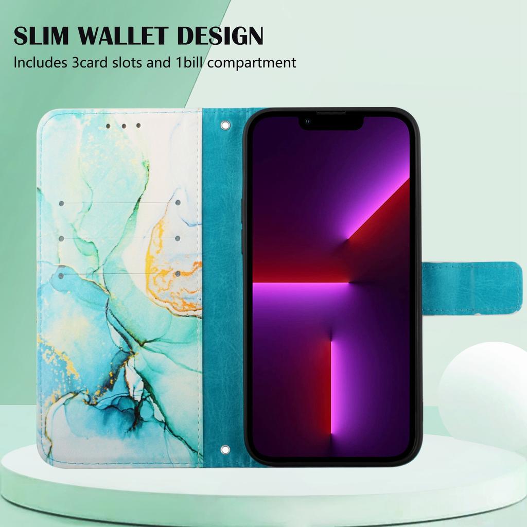 Applicable To iPhone16 Mobile Phone Leather Case Samsung S24 Marble Pattern Card Wallet Holder Protective Case 15Pro