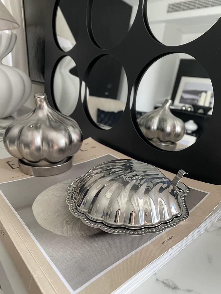 Luxurious French Retro 304 Stainless Steel Shell Butter Box Jewelry Storage Box Antique Food Box