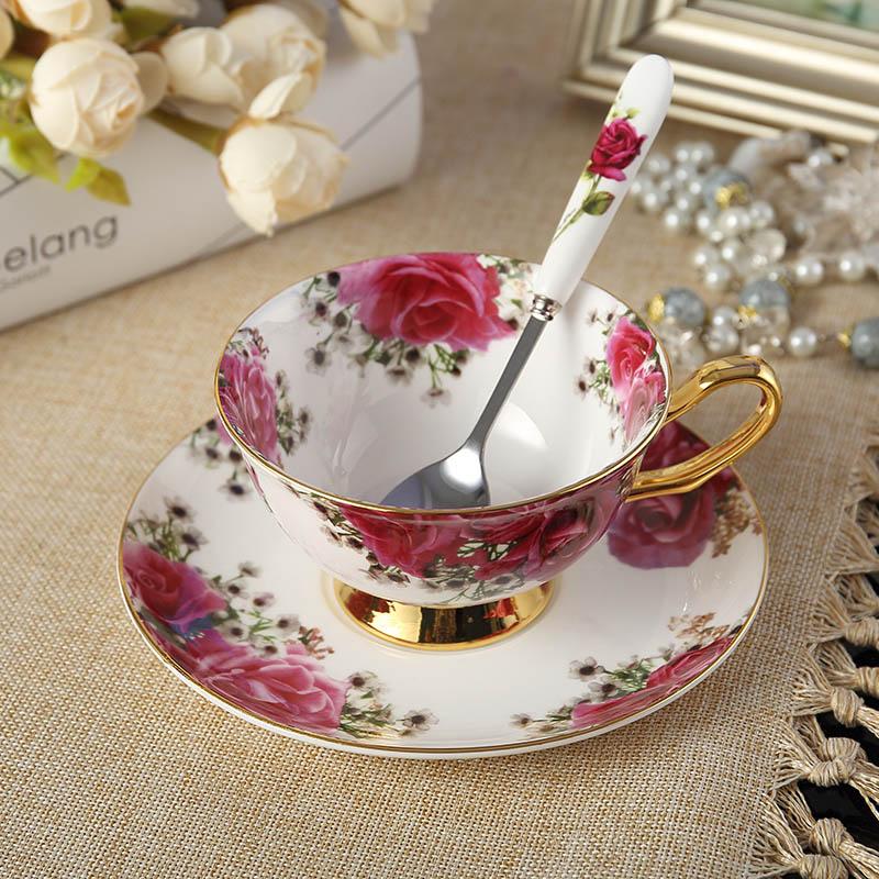 Set di Tazze e Sottotazze da Caffè in Osso Cinese Fine, Tazza da Tè in Porcellana, Festa del Tè Pomeridiano, 200ml