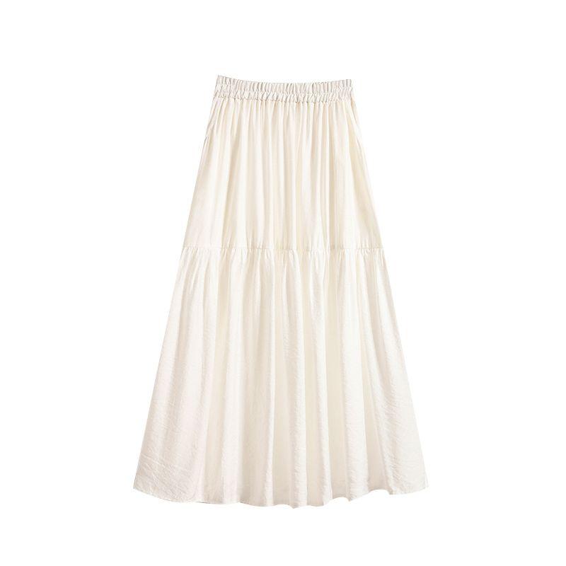 Sweet plus Size Sets Lined White Skirt Pleated Stylish Very Fairy Loose Tight High Waist Slimming A- line Skirt M-4XL