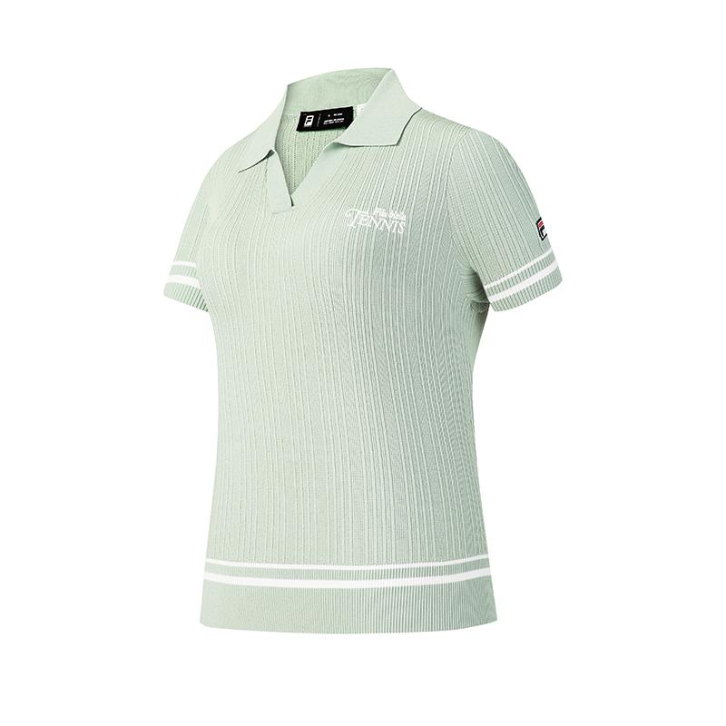 

Fila Tennis Fashion Simple Classic Retro Tennis Sports Casual Versatile Comfortable Striped Knitted Short Sleeve Top Women tops A11W623401FGN 2XL