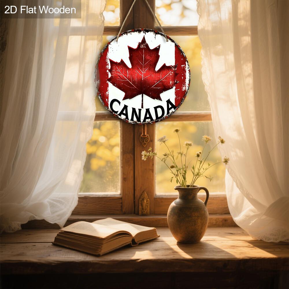 JIT 1pc 2D Flat Retro Style Wooden Decorative Signs & Plaque, Canada Day Sign, Canada Maple Leaf Design, Suitable for Family Front Door Living Room