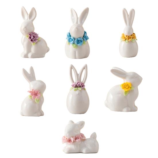 Påskkeramikkaninfigur Mini Blomma Kaninstaty Vår Påsk Hem Kontor Semesterfest Dekoration Prydnad
