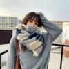 Blue Grid Imitation Cashmere Scarf for Female Korean Female Winter Ladies Winter Students Japanese