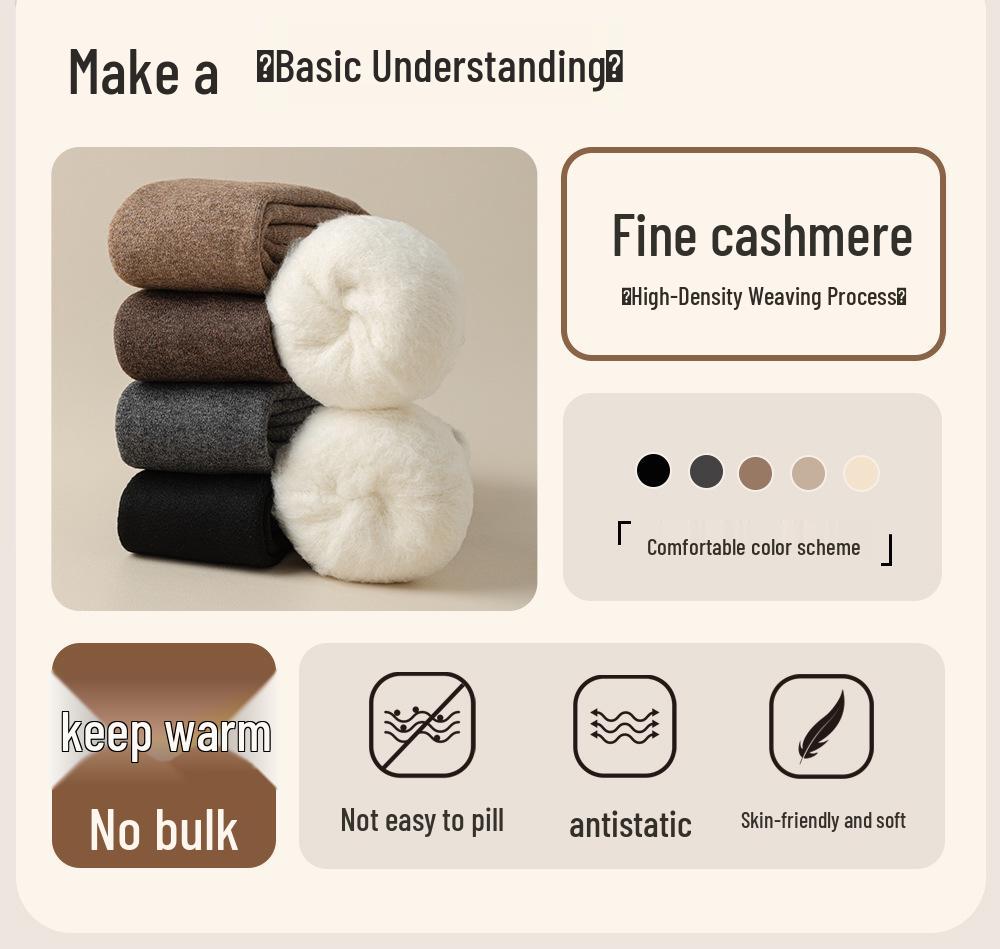 Women's Wool Over-the-Knee Fleece-Lined White Socks - Imitation Cashmere Long, Maternity Plus Size, Thick, Warm, Autumn & Winter Style