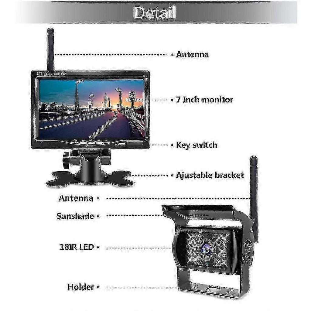 Wireless 7 Inch Rear View Backup Camera with Night Vision for Cars Trucks and RVs Safety Monitoring
