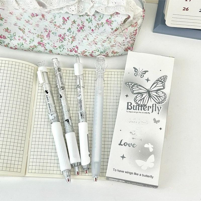 4 unids/caja bolígrafo de Gel a la moda, bolígrafo de papelería de estilo mariposa sencillo y creativo, bolígrafo para álbum de recortes de tinta negra de 0,38/0,5mm, suministros para estudiantes