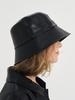 SORRY, TOO MUCH LOVE Faux Leather Bucket Hat_Black