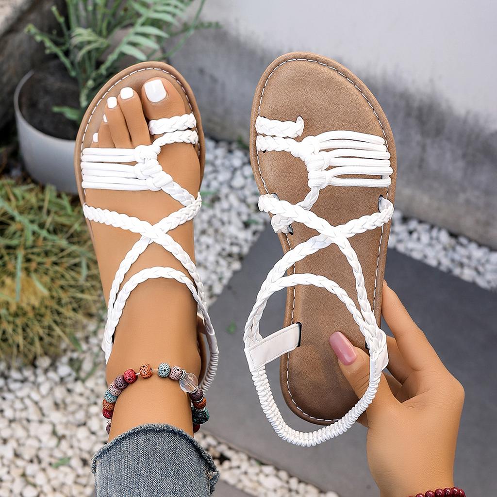 Shoes for Women 2026 Summer New Women Flat Sandals Roman Strap Lightweight Sandals Non Slip Rubber Soles Ladies Daily Shoes