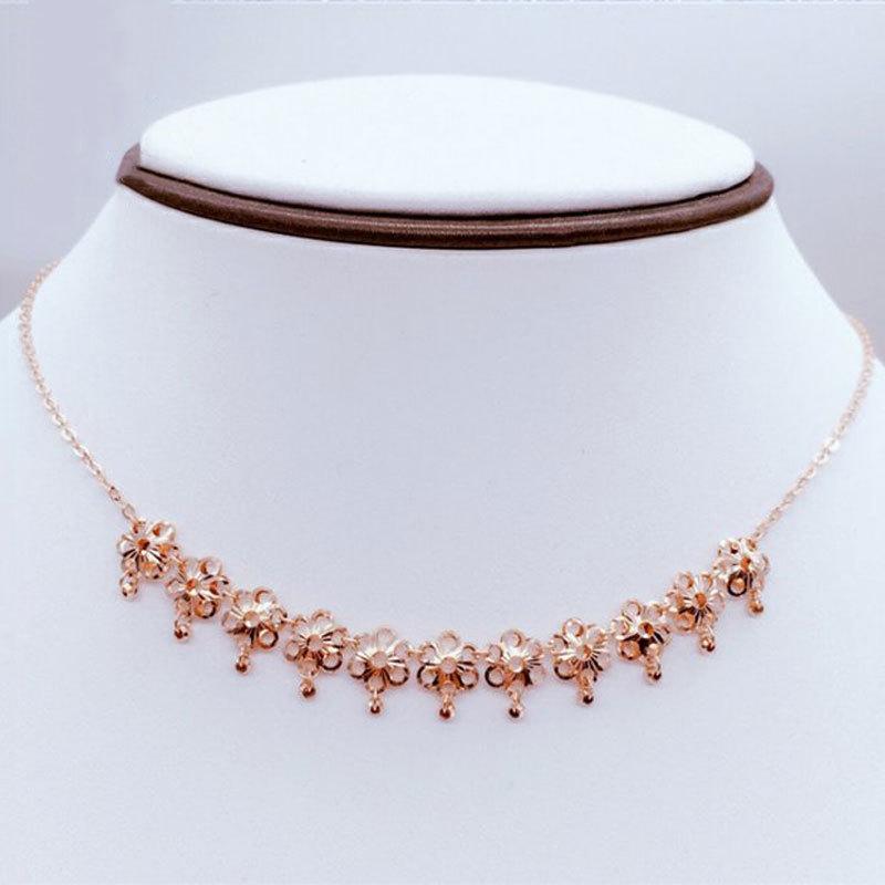 Чистое Пурпурное Золото Цыганский Цветок Ожерелье Темперамент Розовое Золото Покрытое Цвет Золото Цепочка на Ключицу