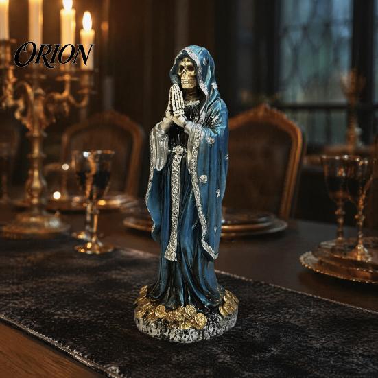 Gruselige Party Tischdekoration Gotische Betende Skelettstatue, Halloween Harzfigurine, Heiligenfigur Skulptur für Tag der Toten Schreibtisch