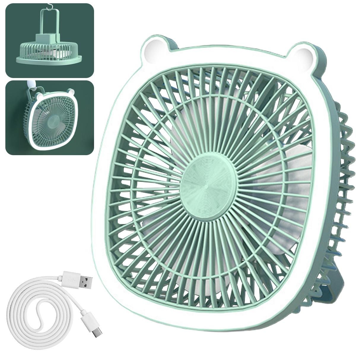 

USB Rechargeable Desktop Fan Portable Lighting Fan Home Night Light Fan 3-Speed Adjustment Suitable for Outdoor Camping Indoor зелёный
