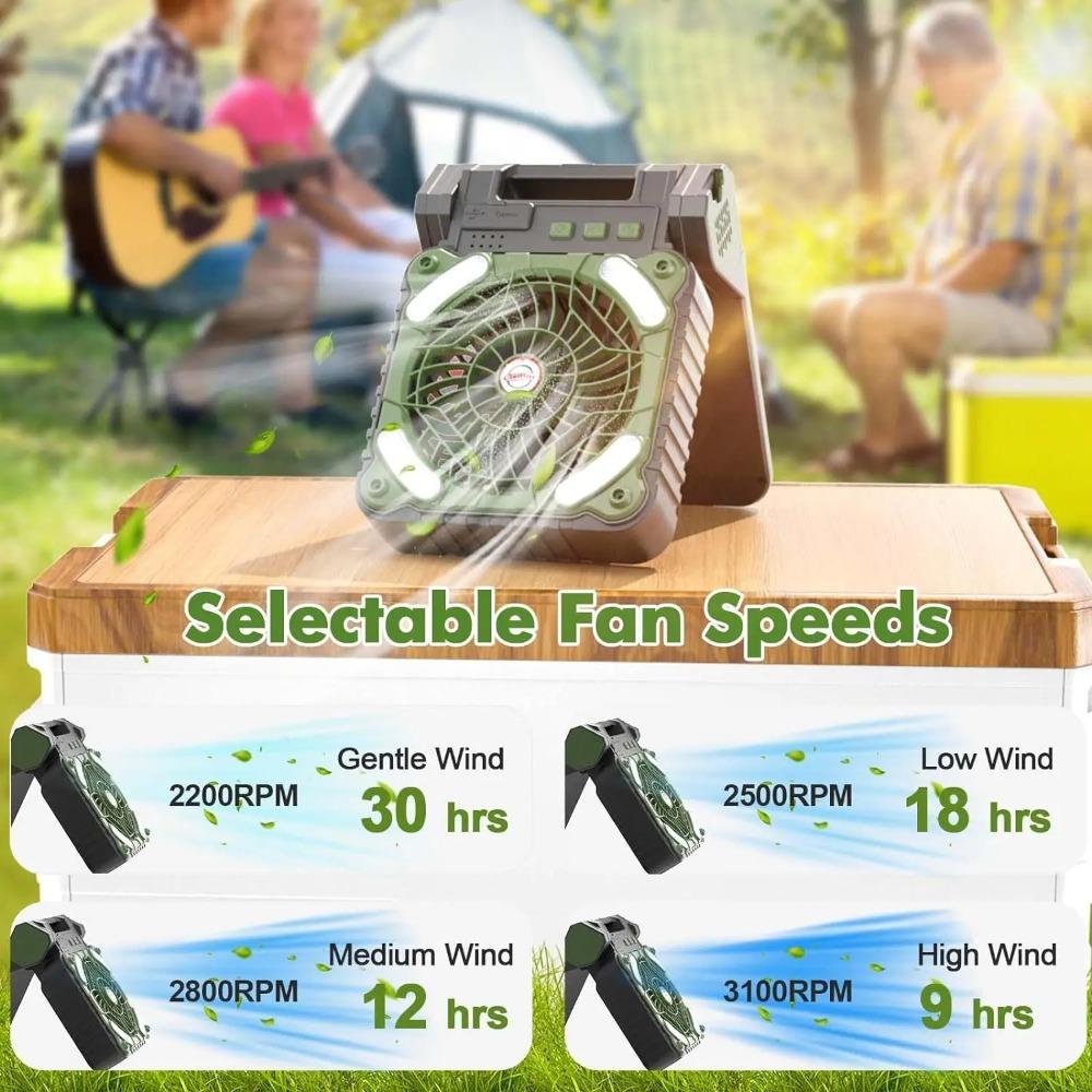 Portable Solar Fans 10000mAh LED Lantern Rechargeable Solar Powered Camping Fan 4 Speeds Powerful Wind 90° Folding Ventilador