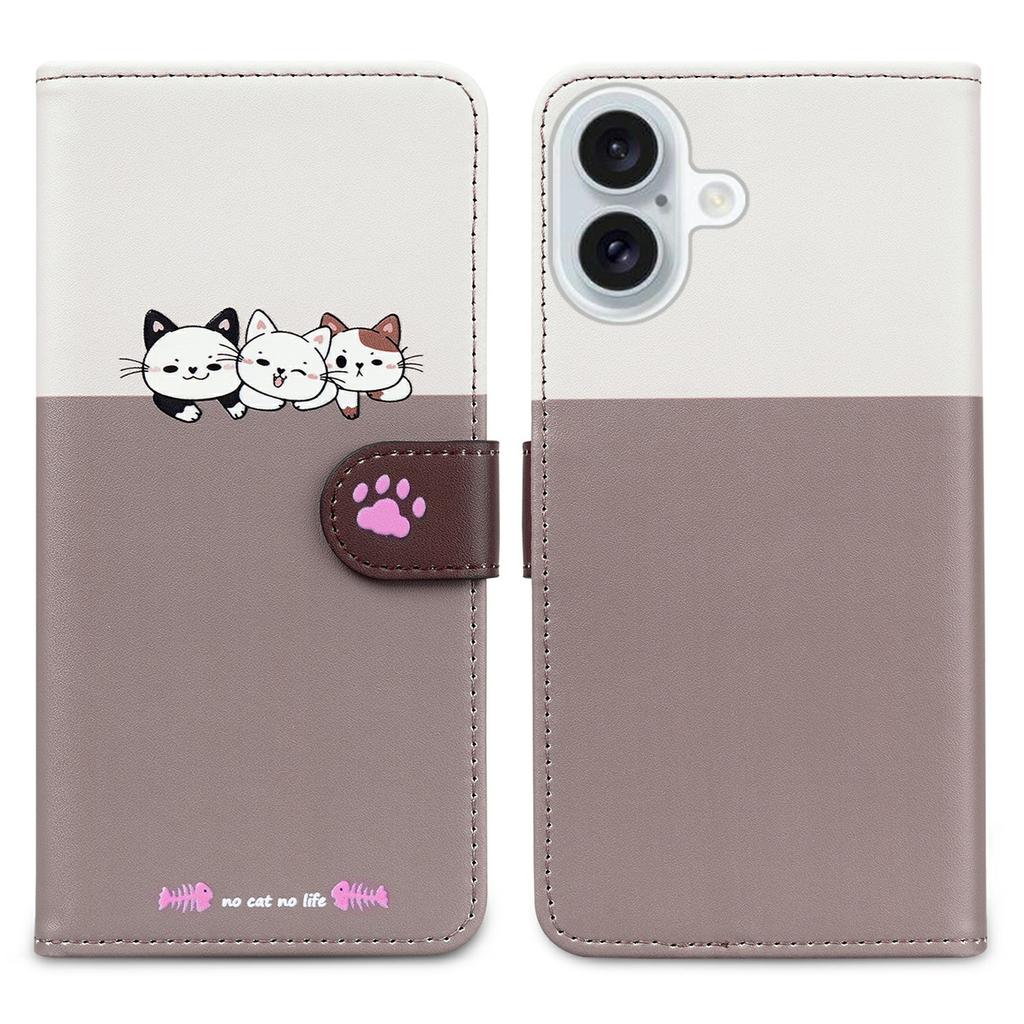 Cartoon Pet Series for iPhone 16 Plus Wallet Phone Case Splicing Leather Flip Cover