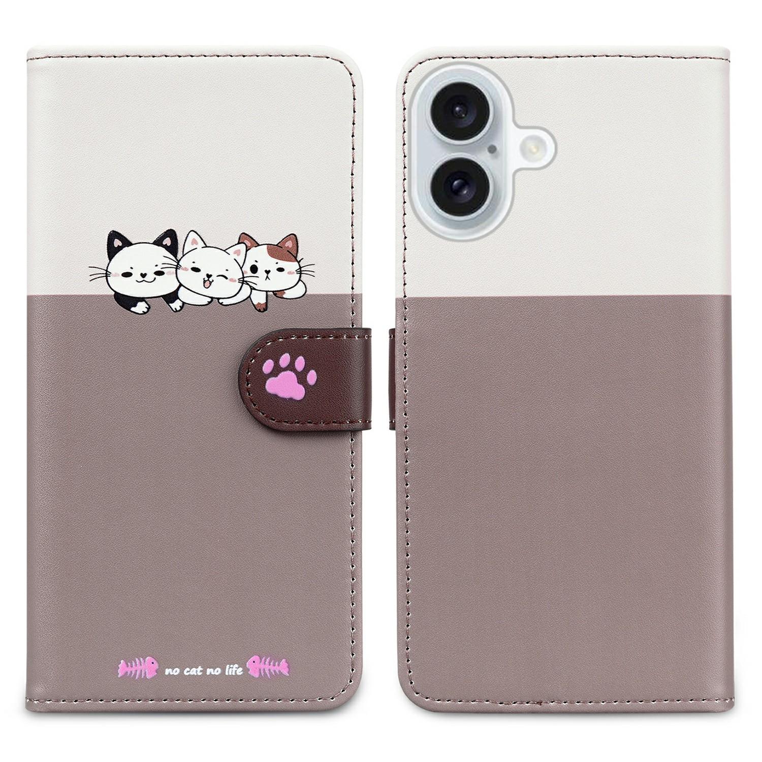 

Cartoon Pet Series for iPhone 16 Wallet Phone Case Splicing Leather Flip Cover C