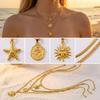 Stainless Steel Sun Starfish Pendant Necklaces Set for Women 3pcs Bohemia Multi-layers Rose Necklaces Waterproof Jewelry Gifts