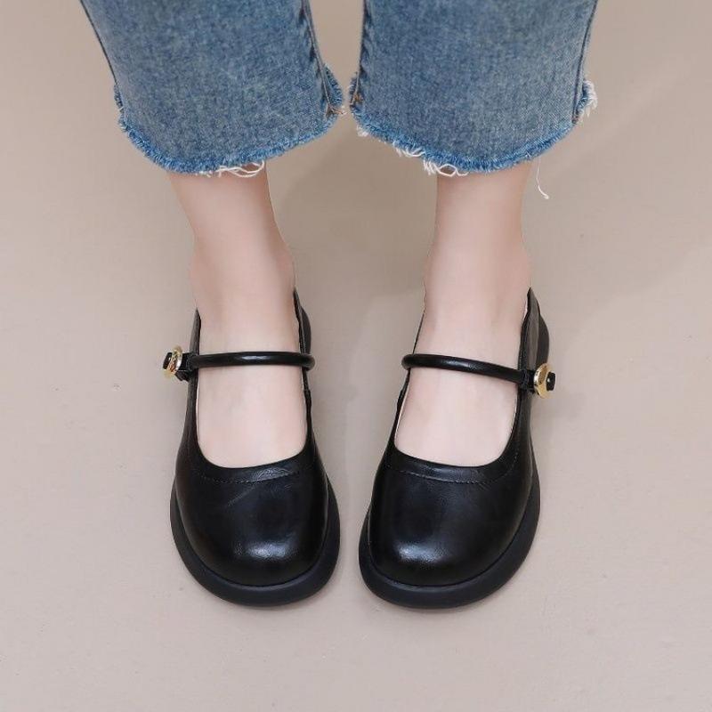 New Mary Jane Shoes Soft-soled Small Leather Shoes Black One-word Soft-soled Shallow Mouth Single Shoes
