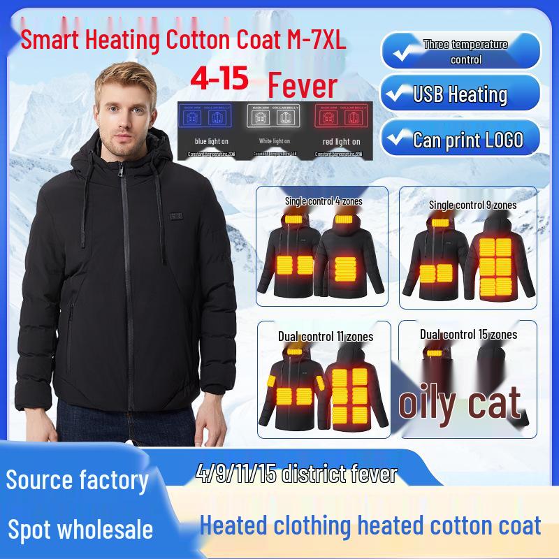 Men's 15-Zone USB Heated Cotton Jacket: Smart, Constant Temperature for Winter Cold Protection