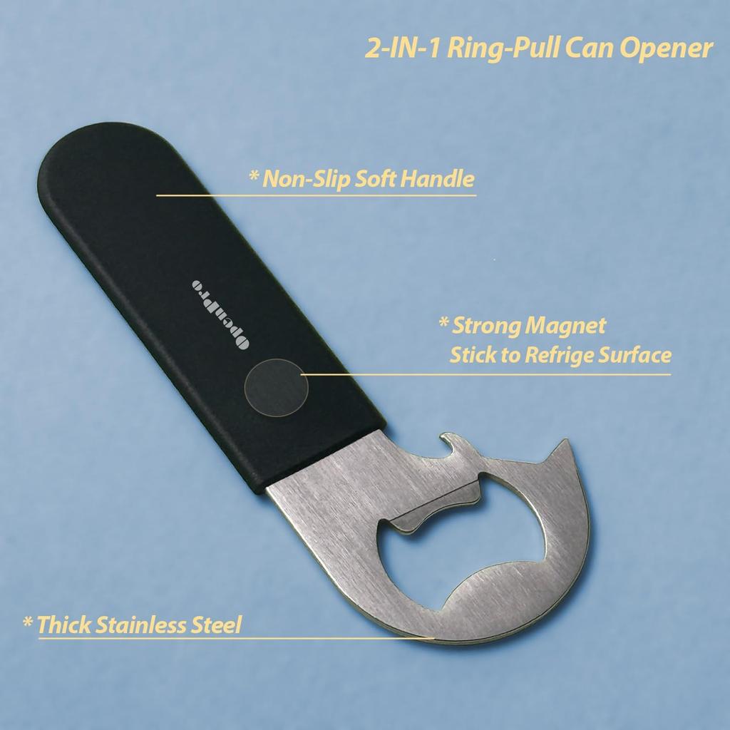 Magnetic 2-IN-1 Ring-Pull Can Opener, Beer Bottle Opener, Manual Can Opener Easy for Seniors, Pet Food, Cat Cans, Beer, Gadgets for People with