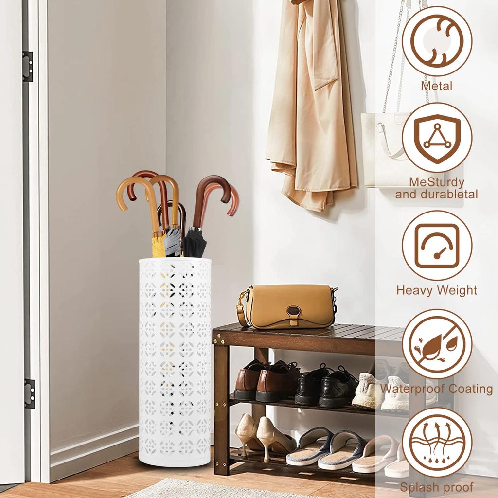 New Umbrella Stand Rack Metal Round Hollow Umbrella Storage Holder Indoor Walking Stick Holder for Home Entryway Office Hotel