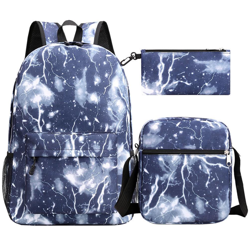Large Capacity Schoolbag with Shoulder Strap; Student Three-piece Pencil Case Set