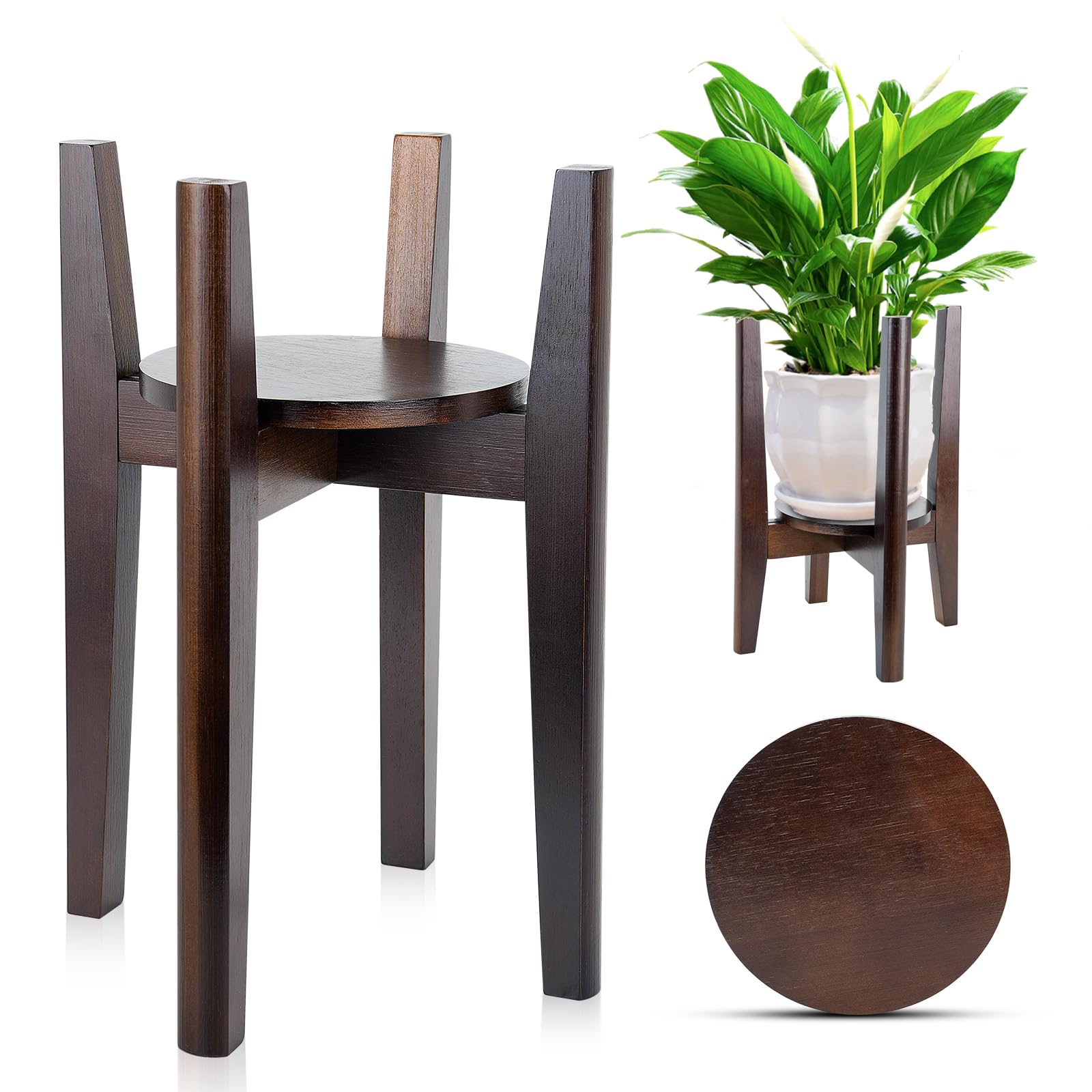 Flower stand, pot stand with tray, adjustable width up to 30cm, made of bamboo, jug stand, plant stand, plant stand, centerpiece flower pot holder.
