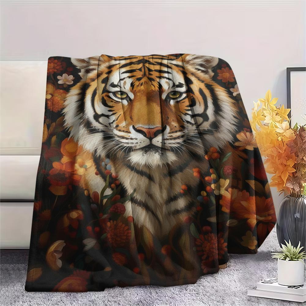 1Pc Classical Beasts Print Flannel Blanket, High quality Comfortable for All Seasons, Home Decor, Warmth and Comfort, Perfect for Christmas Gifts 21